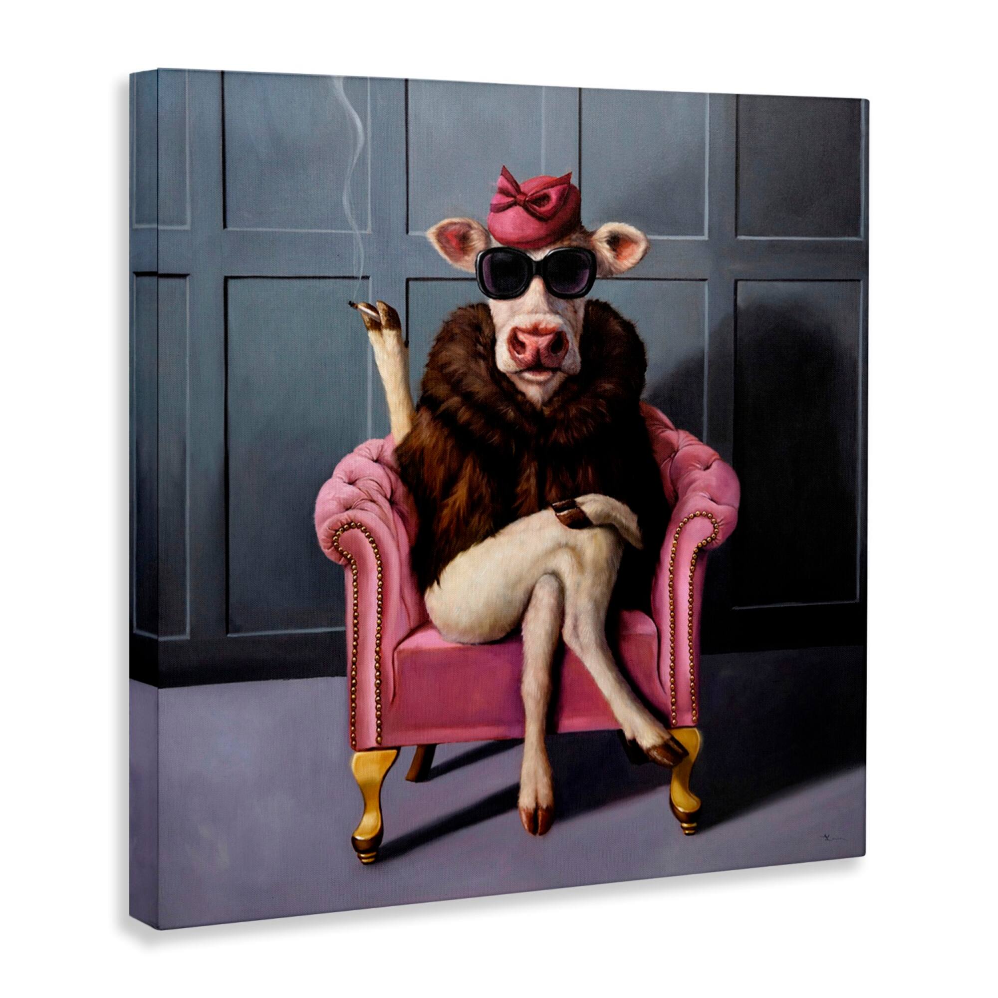 Stupell Industries Trendy Pink Glam Cow Canvas Wall Art